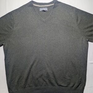 Eddie Bauer V Neck Sweater Mens 2XL Gray Merino Wool Blend Classic Minimal